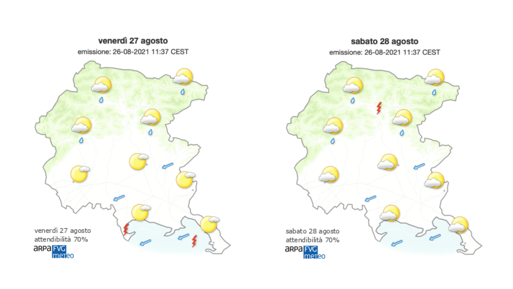 Meteo, molte nubi sul Goriziano con Bora moderata sulla costa